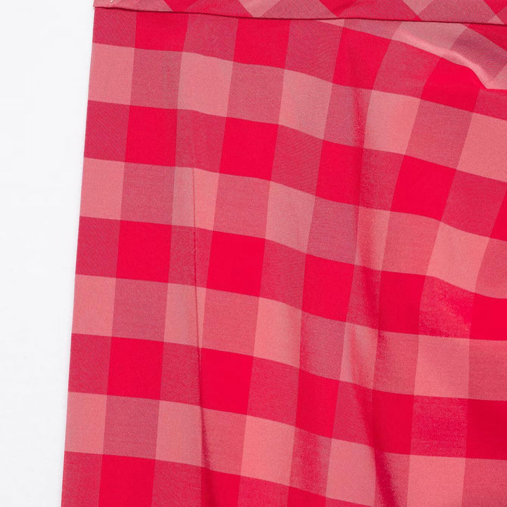 Women's midi skirt with Vichy check, wrap look and side ruffle Mune Fashion