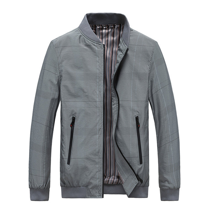 Men's Light Bomber Jacket with Striped Lining, Zipper Pockets and Ribbed Cuffs Mune Fashion