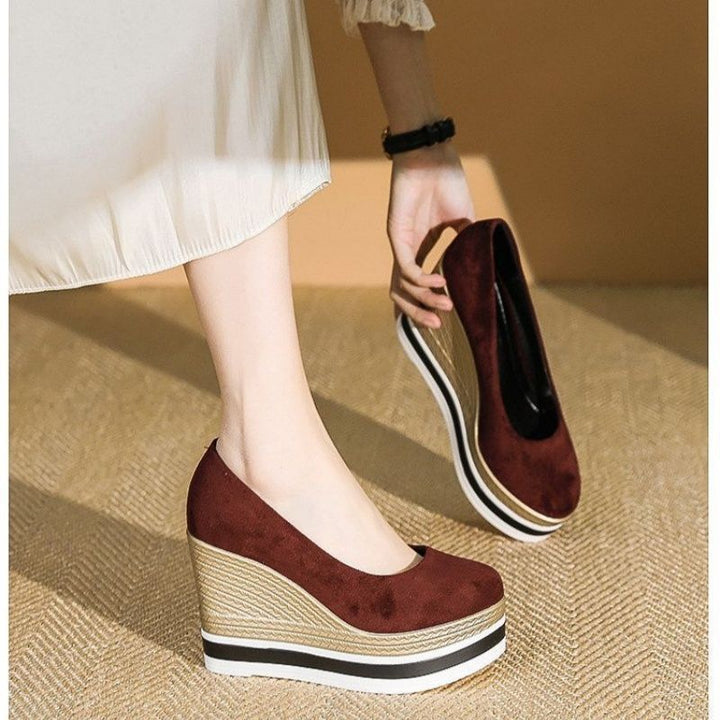 Women’s Platform Wedge Pumps with Jute Wedge and Patent Croco Look Mune Fashion