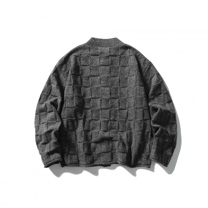 Unisex Structured Boxy Cardigan with Check Pattern Mune Fashion