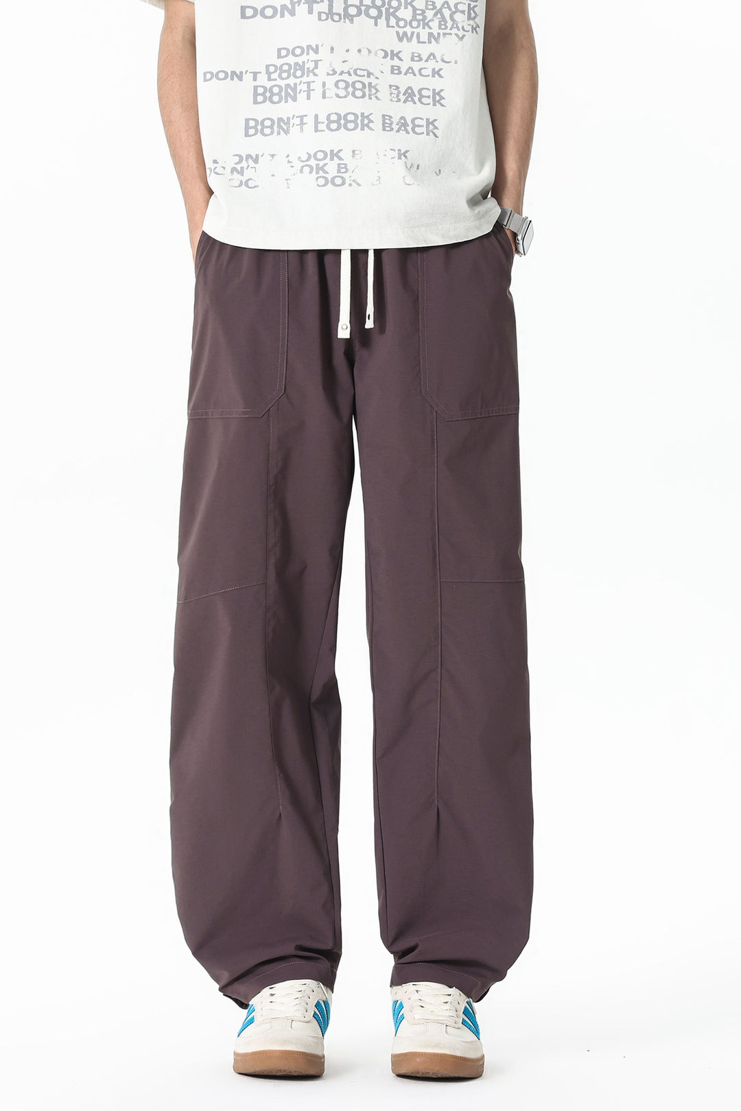 Men's Loose-Fit Cargo Pants with Drawstring Waist, Patch Pockets & Snap Hem Mune Fashion