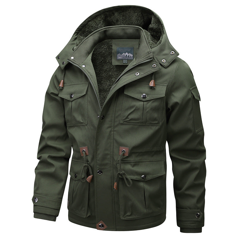 Men's Military-Inspired Canvas Parka with Teddy Fleece Lining and Adjustable Waist Drawstring Mune Fashion