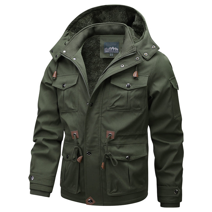 Men's Military-Inspired Canvas Parka with Teddy Fleece Lining and Adjustable Waist Drawstring Mune Fashion