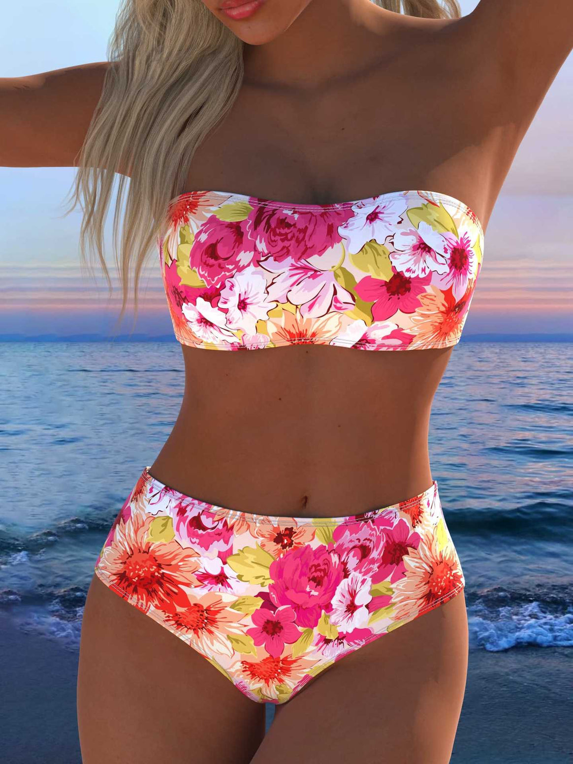 Ladies Bandeau Bikini Set with animal print and high waistband Mune Fashion