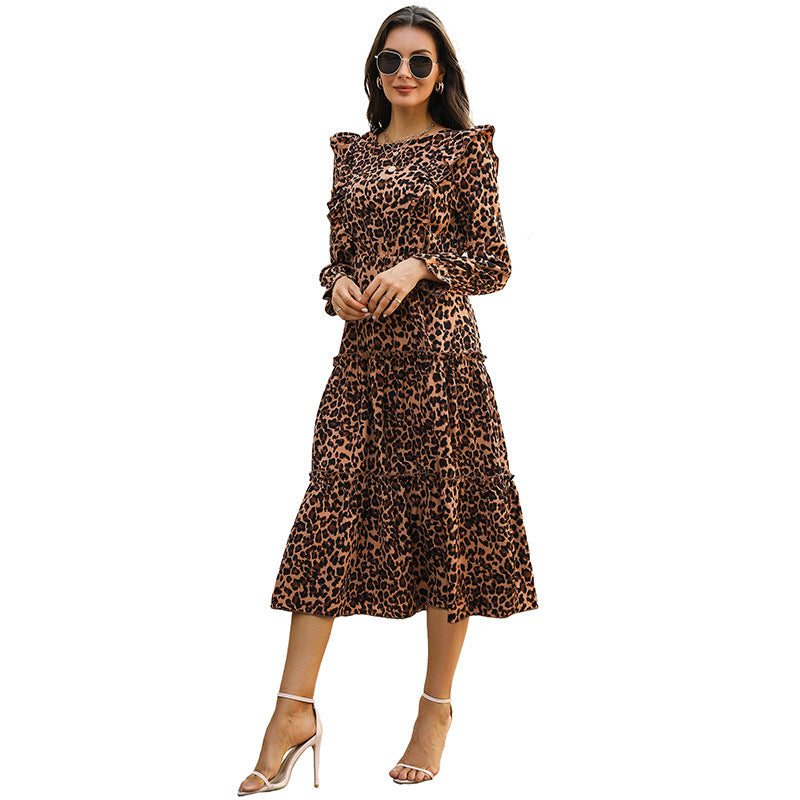 Women Long Leopard Dress Mune Fashion