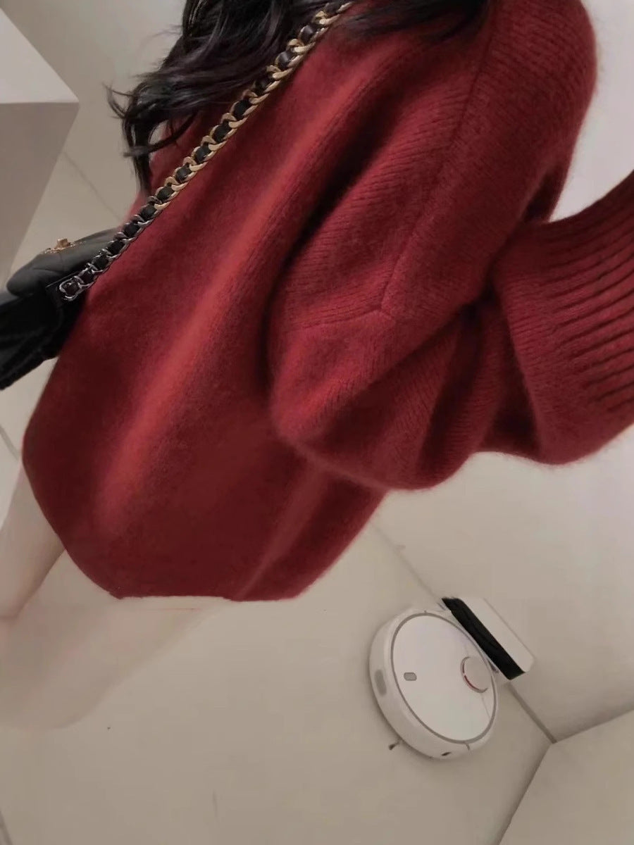 Women's Oversize V-Neck Sweater in Mohair Look Mune Fashion