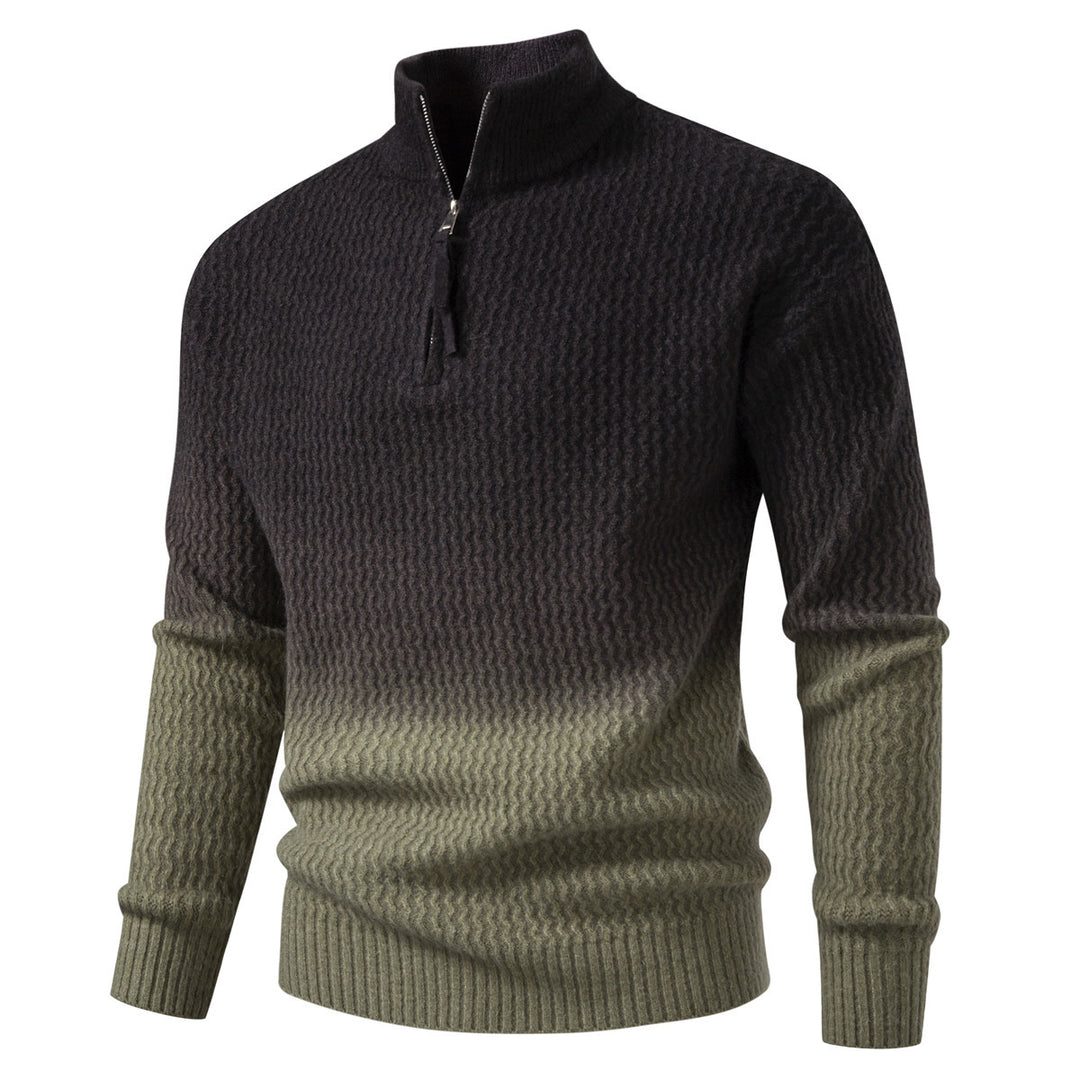 Men's fine-knit half-zip pullover with textured wave pattern and standing collar Mune Fashion