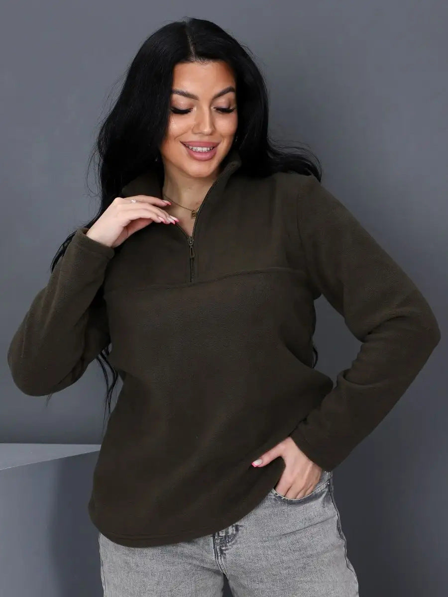 Ladies' fleece top with short half-zip and stand-up collar Mune Fashion