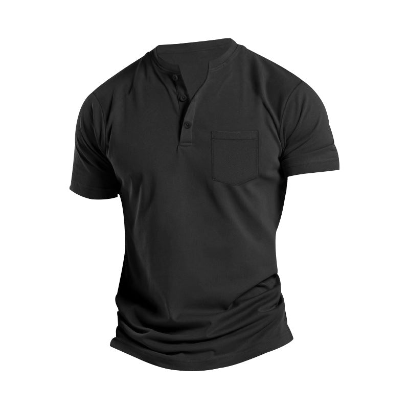 Men's breathable cotton-elastane short sleeve Henley with chest pocket Mune Fashion