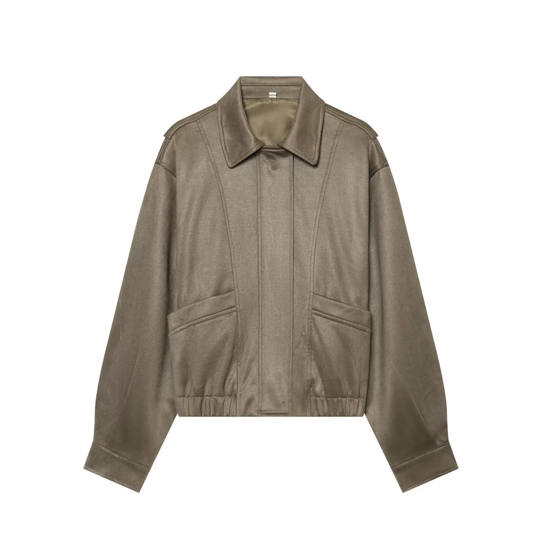 Women's Short Boxy Blouson in Suede Look with Flap Pockets Drune
