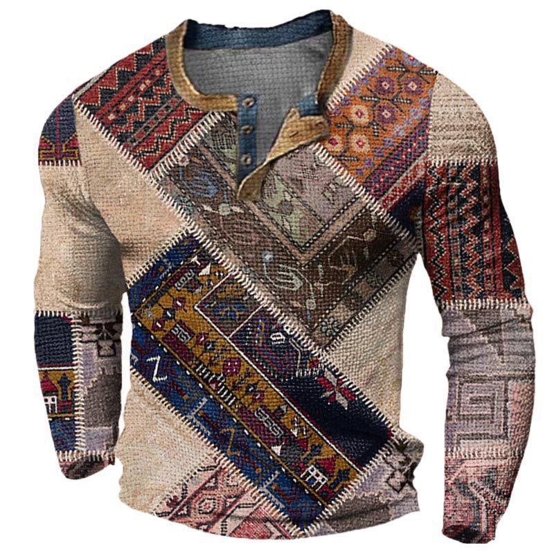Men's Fashion Long Sleeve Shirt with Ethno Pattern Mune Fashion