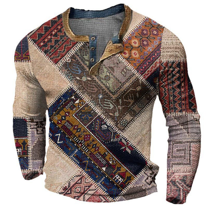Men's Fashion Long Sleeve Shirt with Ethno Pattern Mune Fashion