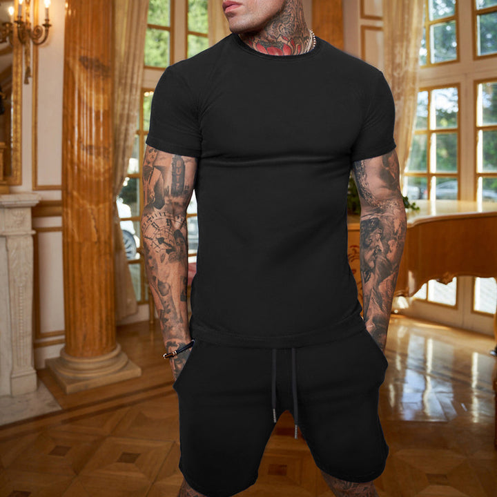 Men's slim Jersey set with round neck shirt and elastic drawstring shorts Mune Fashion
