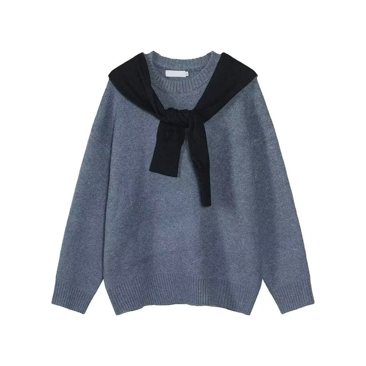 Women's Fashionable Chunky Knit Sweater with Collar Mune Fashion