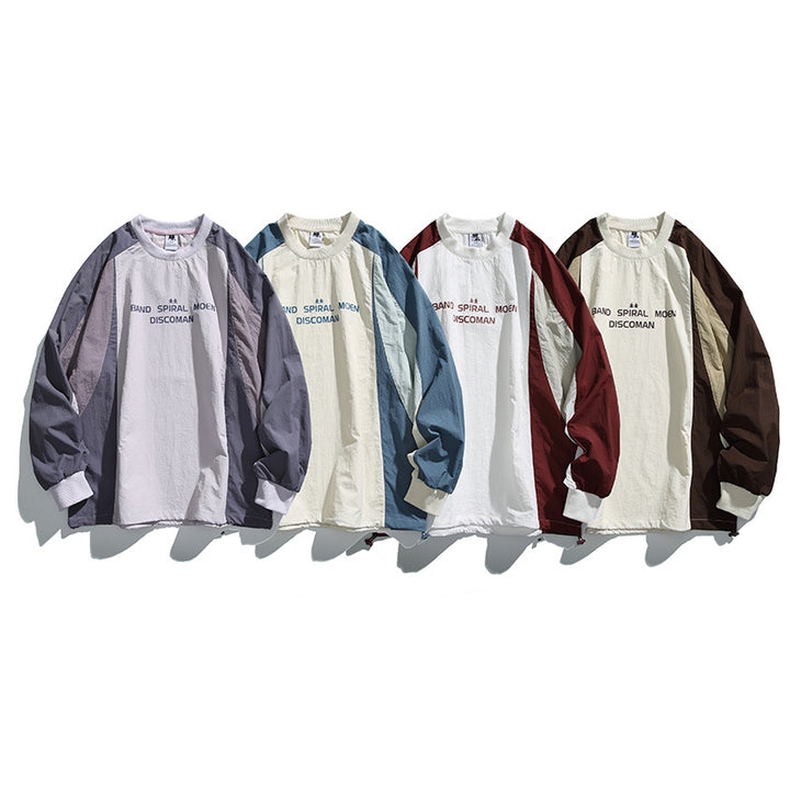 Unisex Loose Fit Colorblock Long Sleeve Shirt made of Lightweight Nylon Blend with Raglan Sleeves and Chest Print Mune Fashion