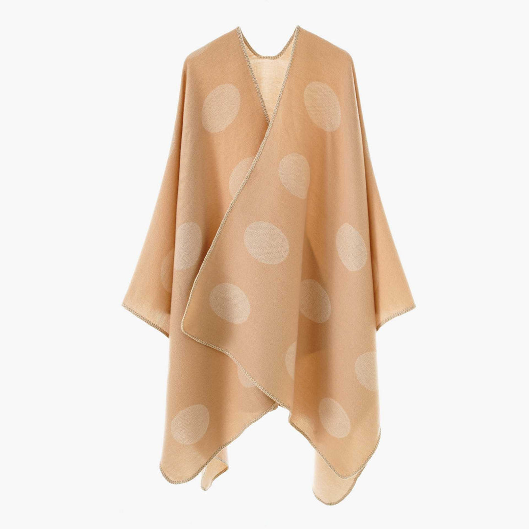 Women's dot overlay cape made of wool blend with decorative stitch Mune Fashion
