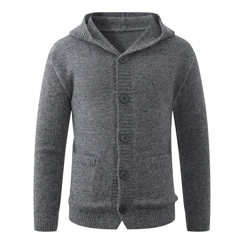 Men's hooded knitted cardigan made of thermal fine knit with a continuous button placket and side pockets Mune Fashion