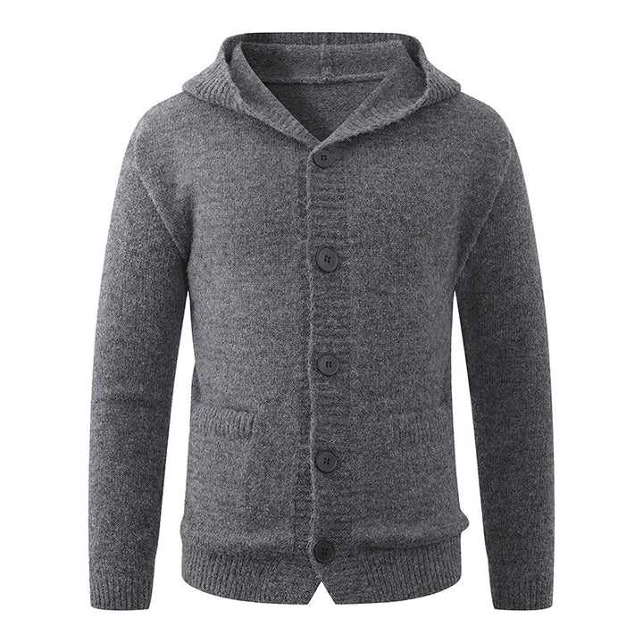 Men's hooded knitted cardigan made of thermal fine knit with a continuous button placket and side pockets Mune Fashion