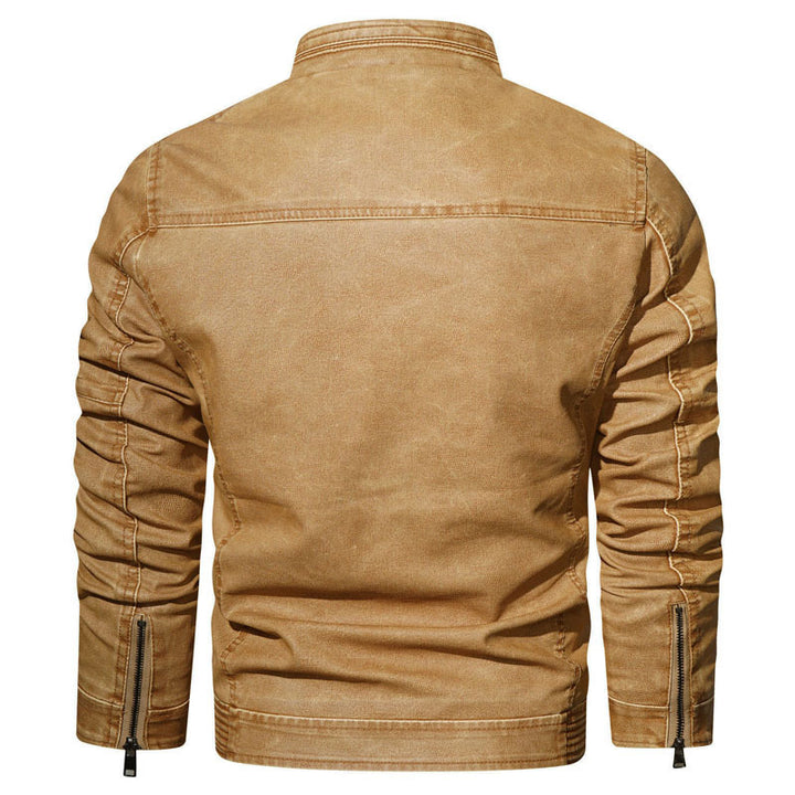 Men's Tailored Jeans Look Bomber Jacket with Stand Collar and Textured Quilting Mune Fashion