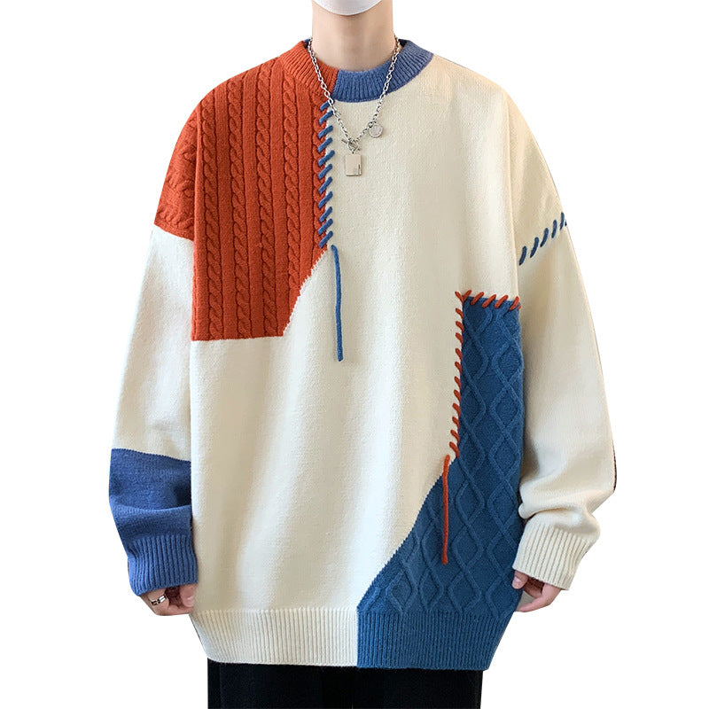 Unisex oversized knit sweater with cable pattern and decorative stitching Mune Fashion