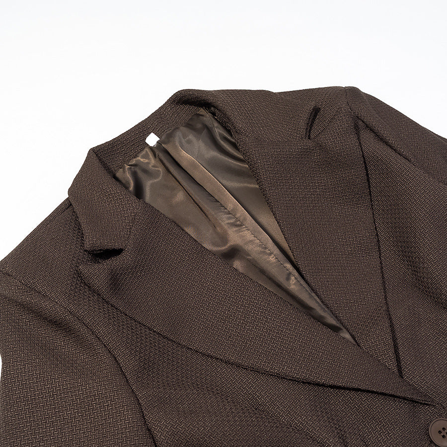 Women's Tailored Blazer with Ruffled Waist and Textured Weave Look Mune Fashion