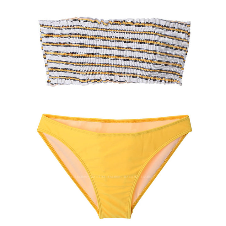 Women Bandeau Bikini Set with decorative ruffle design and high-cut bottom Mune Fashion