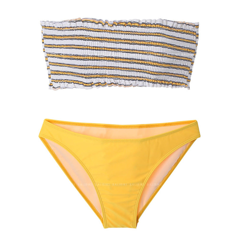 Women Bandeau Bikini Set with decorative ruffle design and high-cut bottom Mune Fashion