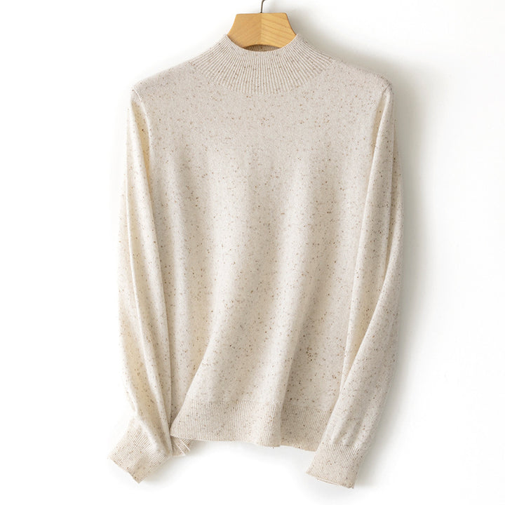 Women's Fine Mock Neck Sweater in Cashmere Blend with Ribbed Edges Mune Fashion