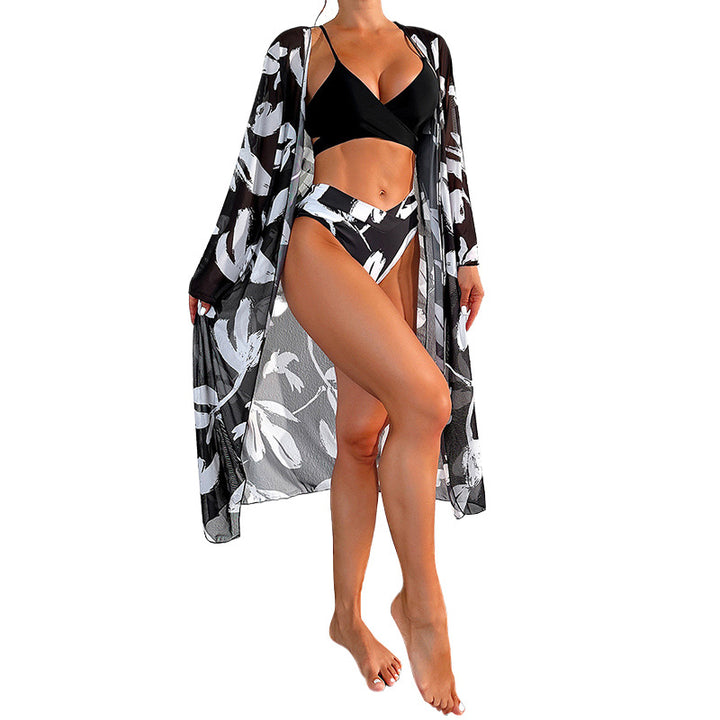 Women's beach kimono with floral pattern and side slit Mune Fashion