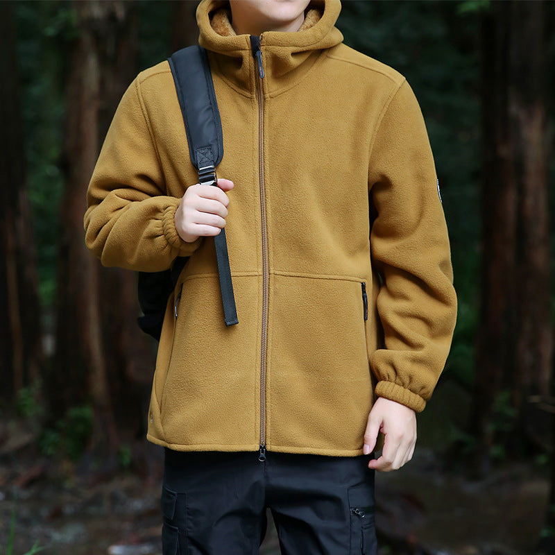 Men's fleece hooded jacket for outdoor with thermal lining, windproof surface and zip pockets Mune Fashion