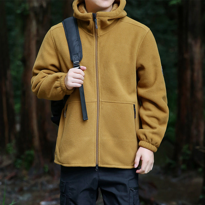 Men's fleece hooded jacket for outdoor with thermal lining, windproof surface and zip pockets Mune Fashion
