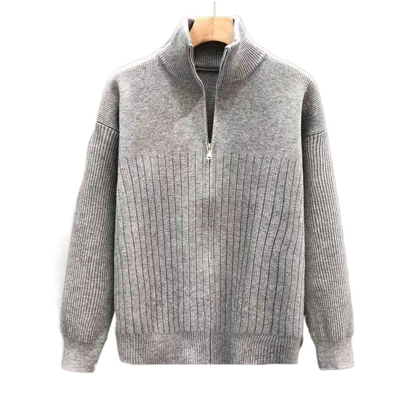 Men's Oversized Fine Knit Sweater with Half Zipper and Distinctive Ribbed Texture Mune Fashion