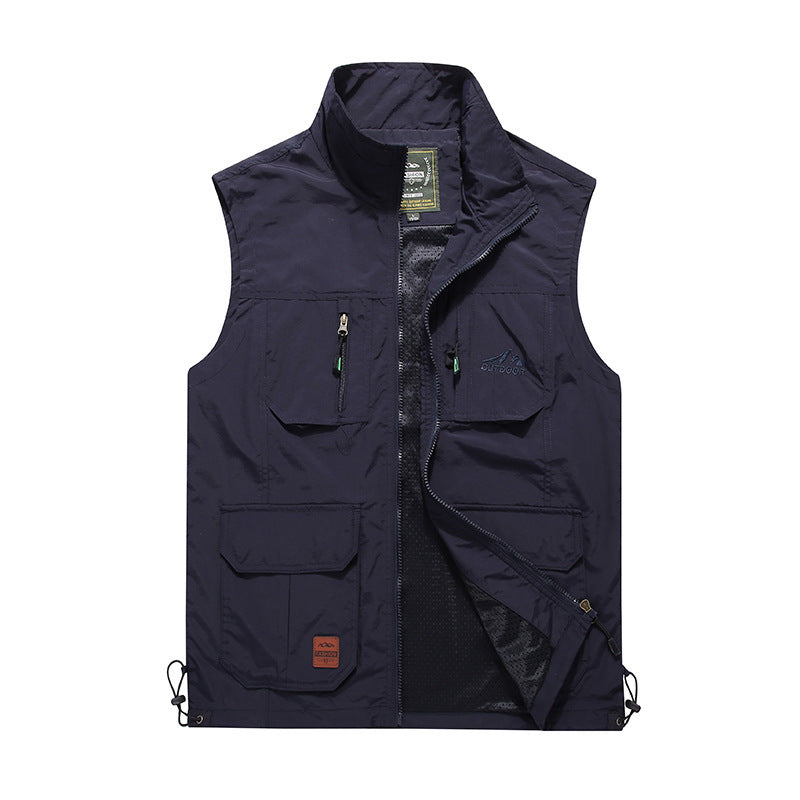 Men's multifunctional outdoor utility vest with zipper, multiple pockets, and breathable mesh lining Mune Fashion