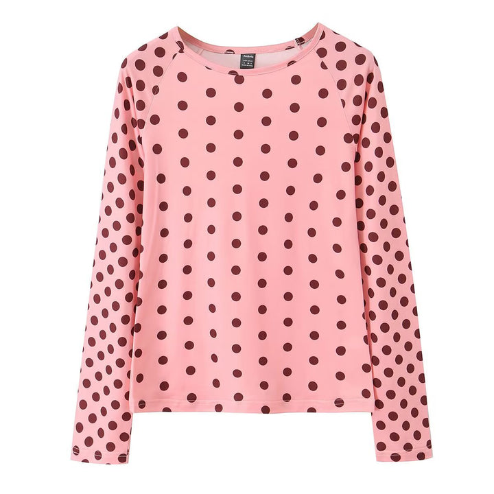 Women UV protection long sleeve shirt with round neck and polka dot pattern Mune Fashion
