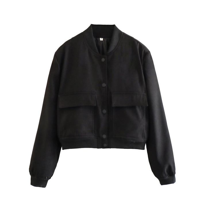 Women's short bomber jacket with leopard print, ribbed cuffs & flap pockets Mune Fashion