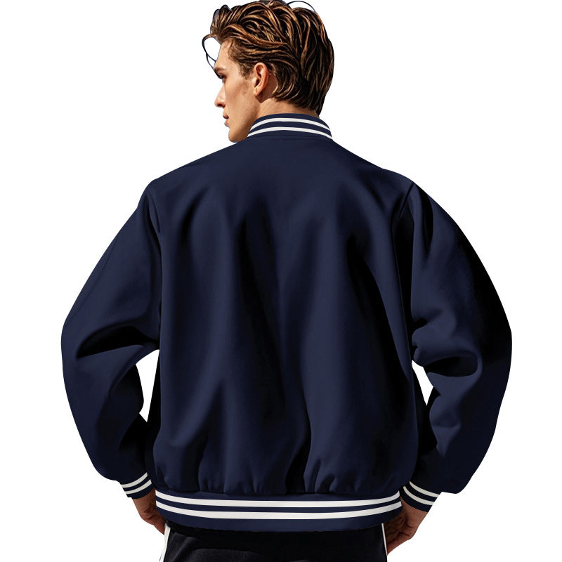Men's slim college jacket in college style with snap button placket and contrasting ribbed cuffs Mune Fashion