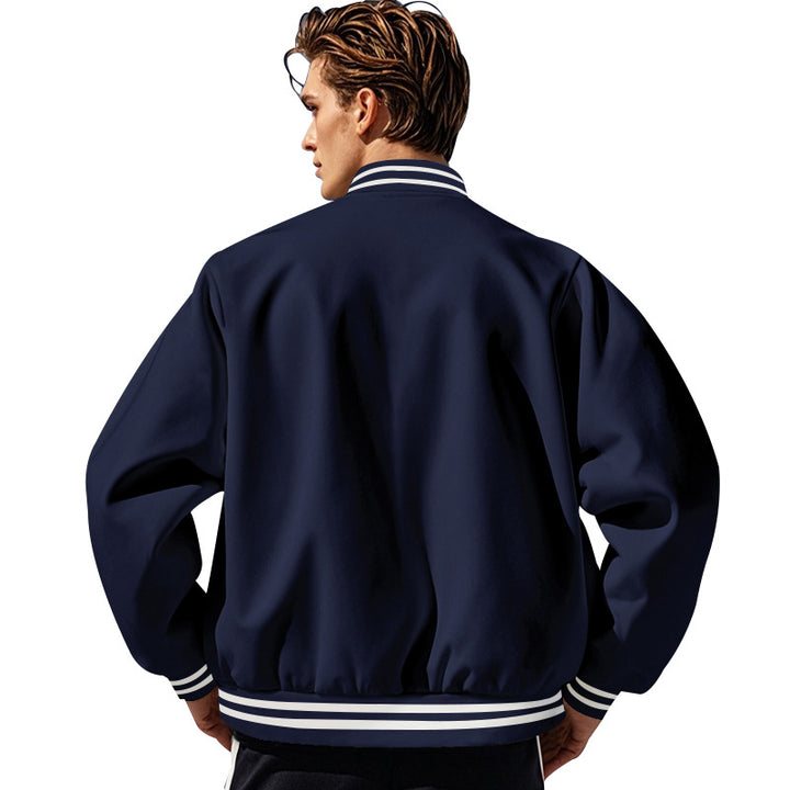 Men's slim college jacket in college style with snap button placket and contrasting ribbed cuffs Mune Fashion