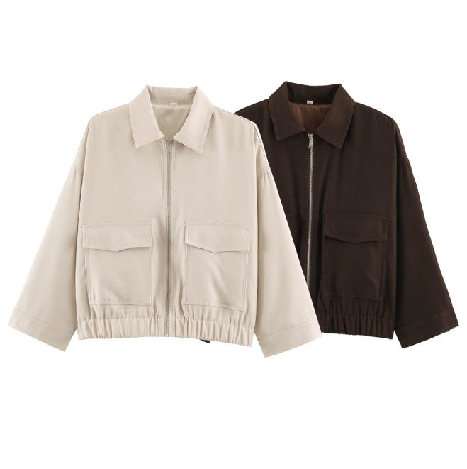 Women's Boxy Short Blouson with Patch Pockets and Elastic Hem Drune