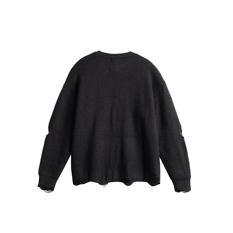 Unisex Oversize Knitted Sweater with Destroyed Details and Statement Print Mune Fashion