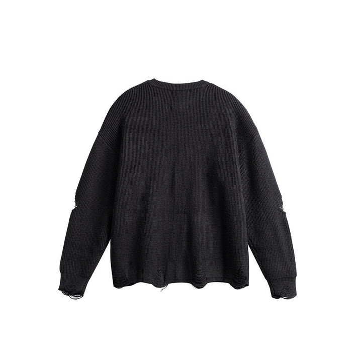 Unisex Oversize Knitted Sweater with Destroyed Details and Statement Print Mune Fashion