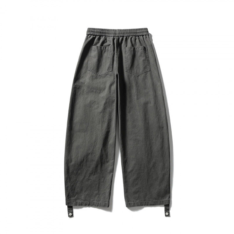 Unisex Wide Cropped Cargo Pants with Drawstring Waistband, Multifunctional Flap Pockets, and Adjustable Leg Straps Mune Fashion
