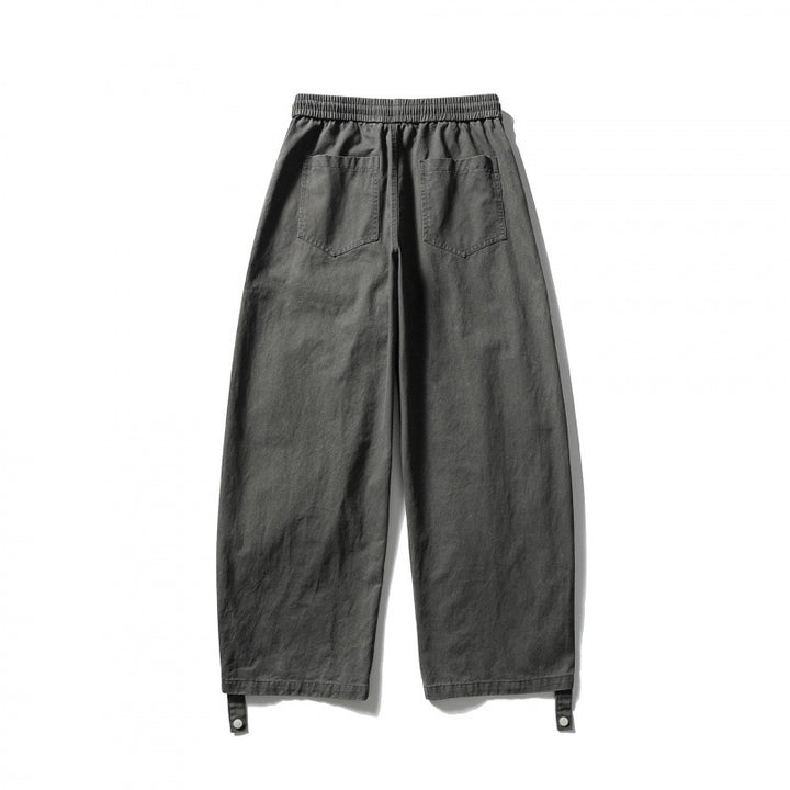 Unisex Wide Cropped Cargo Pants with Drawstring Waistband, Multifunctional Flap Pockets, and Adjustable Leg Straps Mune Fashion