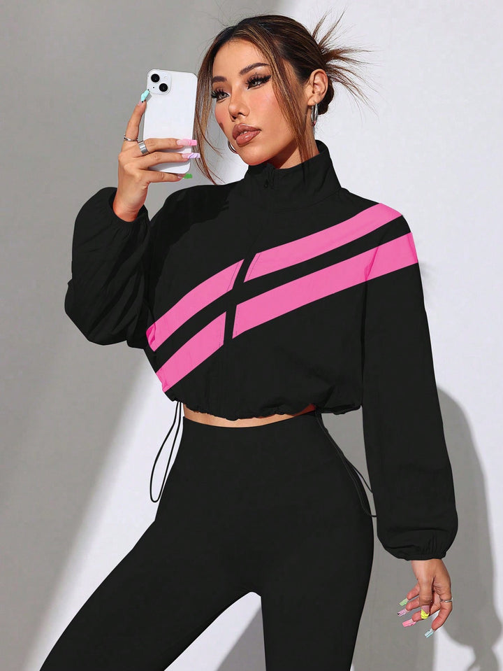 Women's Cropped Windbreaker Jacket with High Collar and Drawstring Mune Fashion