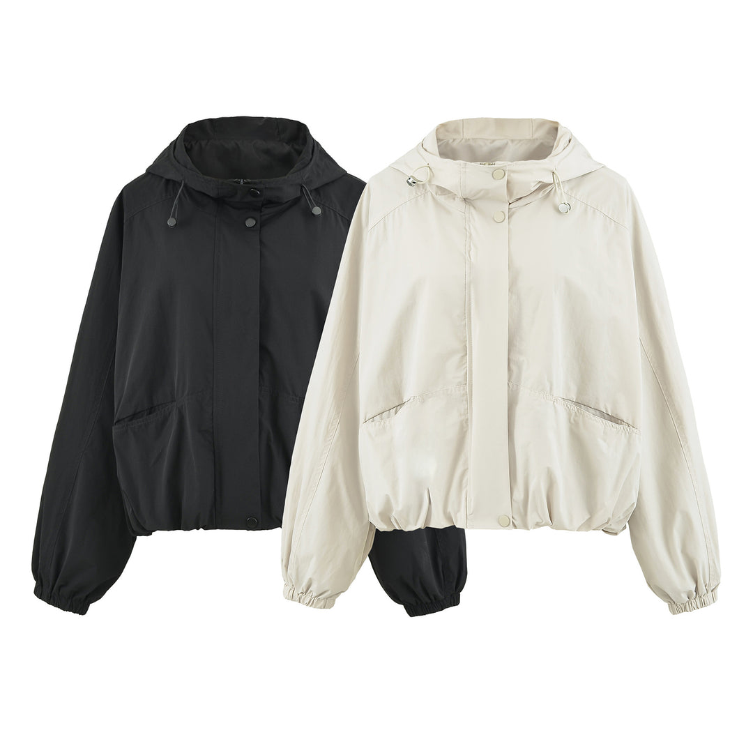 Women's short jacket with hood, drawstring, kangaroo pockets, and elastic waistband Mune Fashion