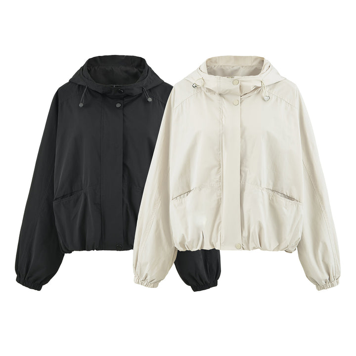 Women's short jacket with hood, drawstring, kangaroo pockets, and elastic waistband Mune Fashion