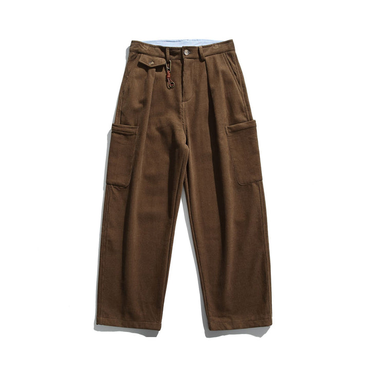 Men's Corduroy Cargo Pants with High Waist, Wide Leg and Flap Pockets Mune Fashion