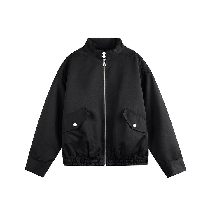 Unisex Boxy Bomber Jacket in Workwear Look with Stand-Up Collar and Flap Pockets Mune Fashion