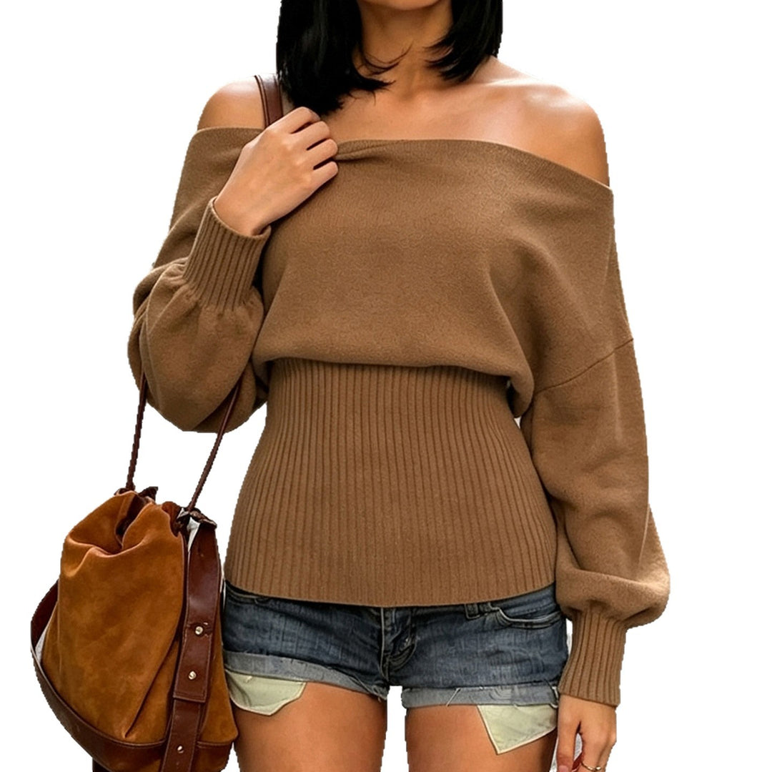 Women's oversized off-the-shoulder pullover with wide ribbed hem and balloon sleeves Mune Fashion