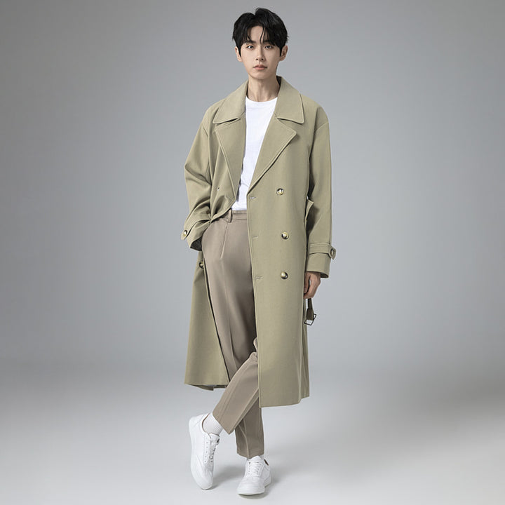 Men's Maxi-Length Trench Coat with Shaping Belt and Minimalist Silhouette Mune Fashion