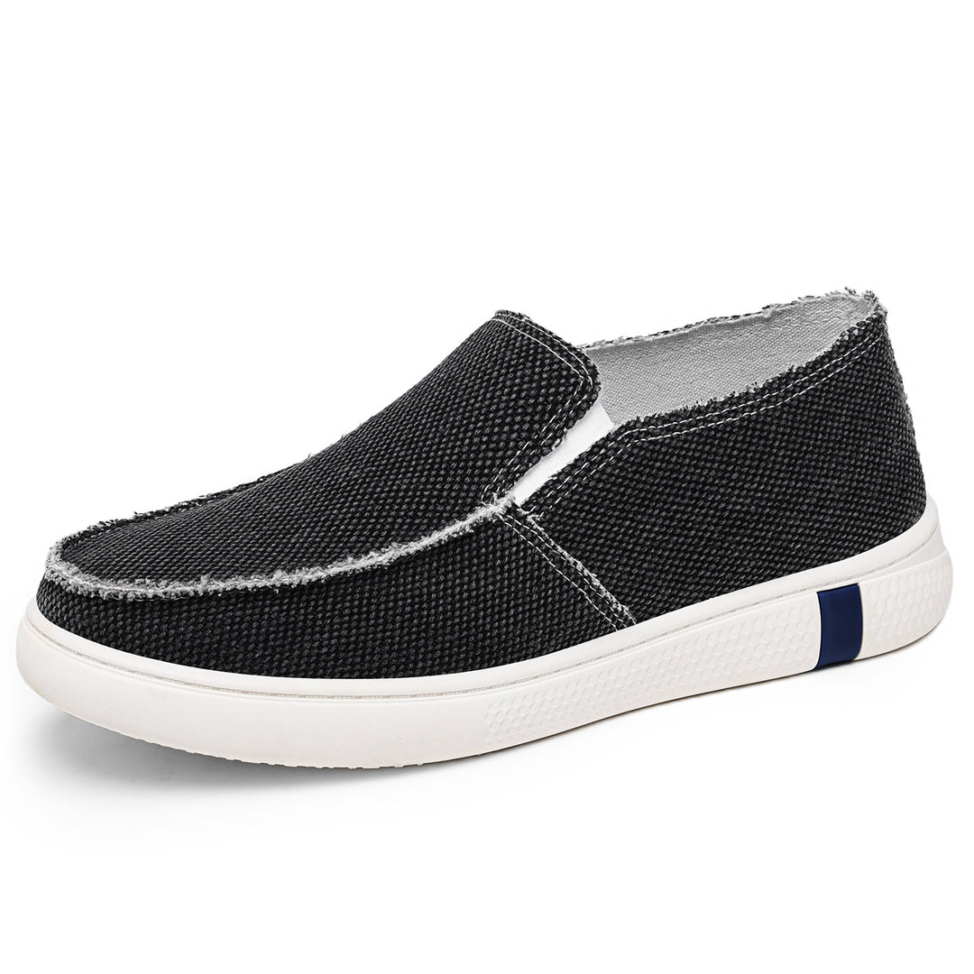 Men's casual canvas slip-on with frayed edge, elastic insert, and grippy rubber sole Mune Fashion